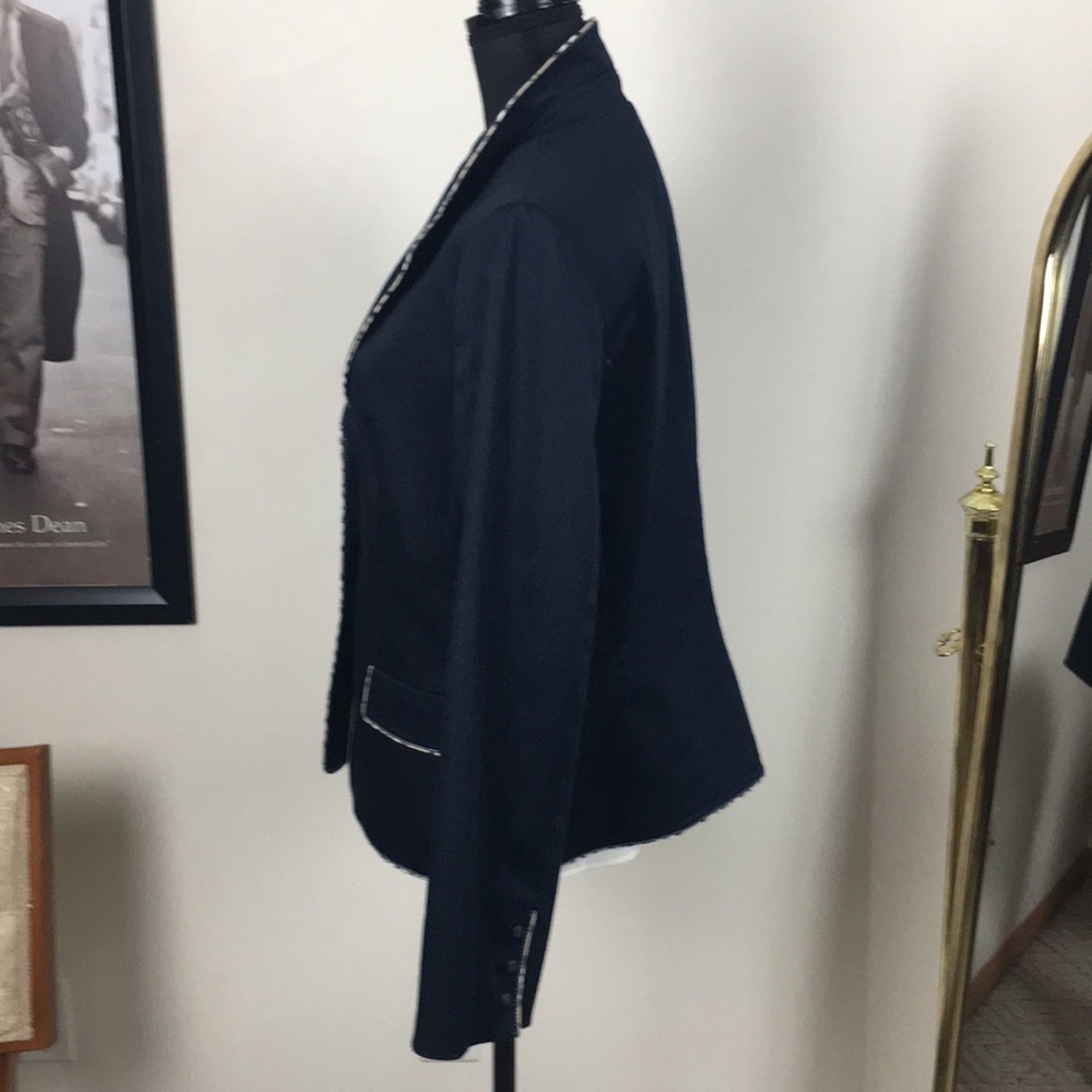 Tahari Navy Blazer with Contrast Trim - Picture 2 of 9